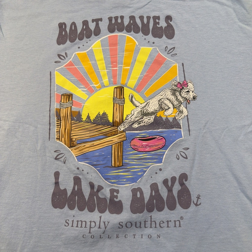 Simply‎ Southern XX Large Short Sleeve T Shirt Boat Waves Lake Days Light Blue